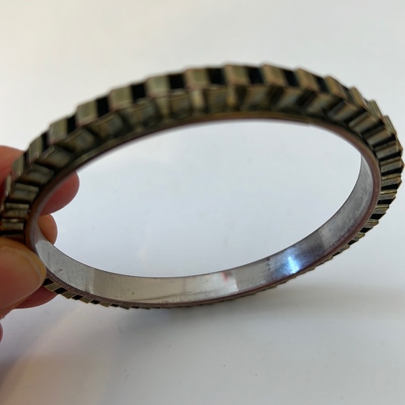 Vintage Gold and Silver Bangle Bracelet with Interlink Chain Attached - Picture 5 of 8